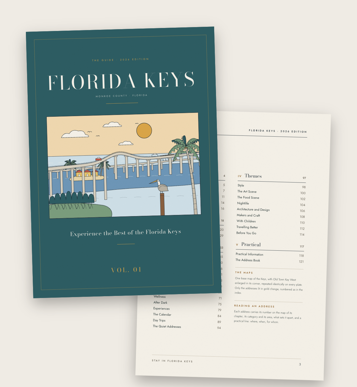 The cover and contents of The Florida Keys Guide, 2026 edition