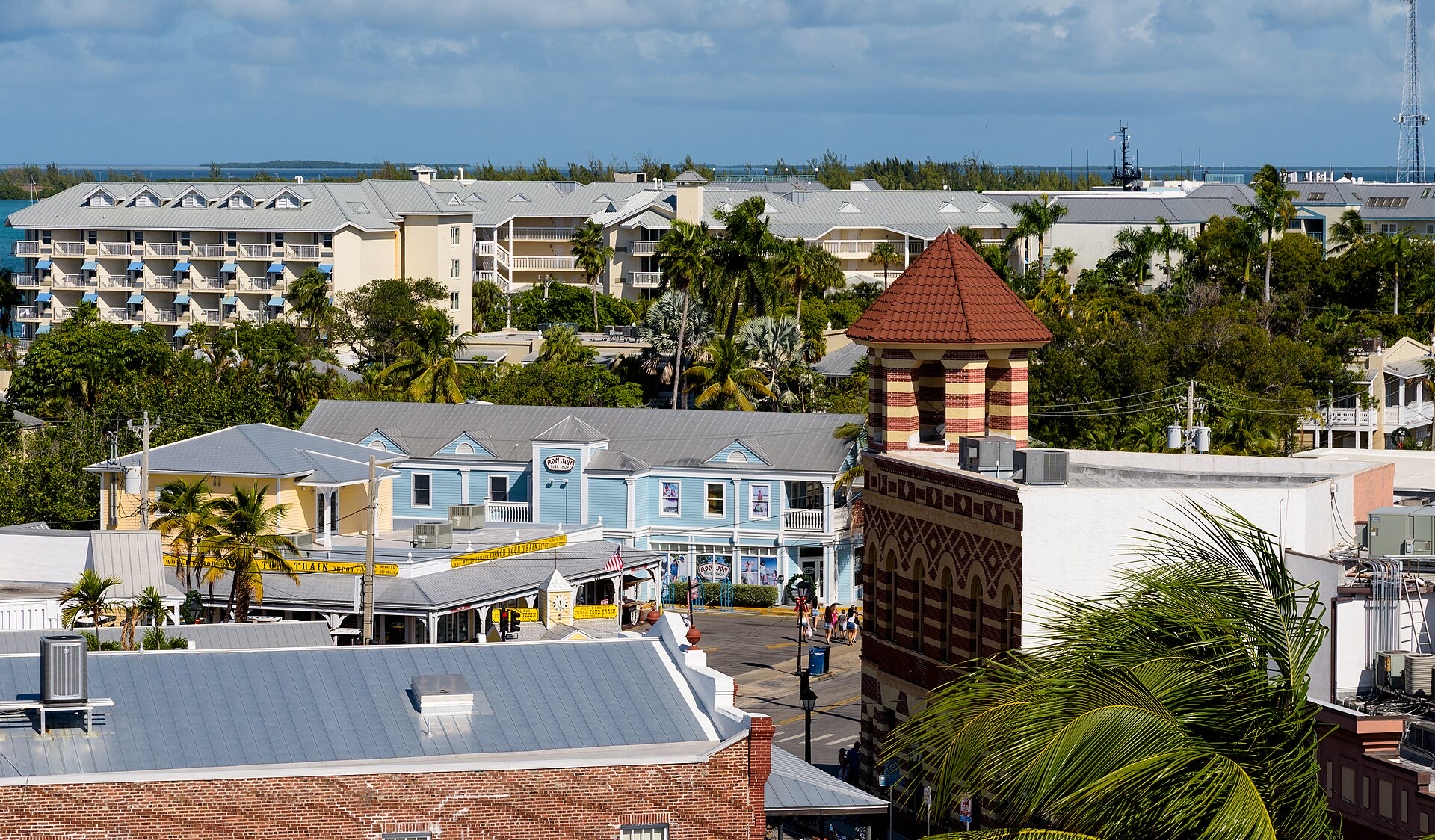 Rooftops of Old Town Key West at the corner of Front and Duval Street
